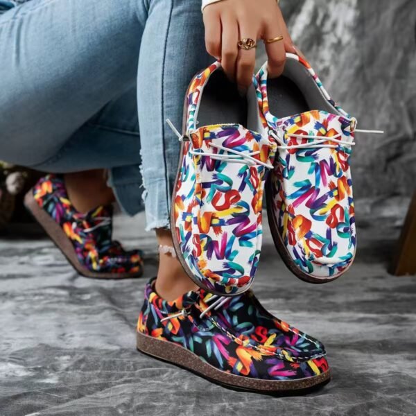 Graffiti Lace-up Low-top 2025 Autumn New Colorful Block Platform Casual Shoes