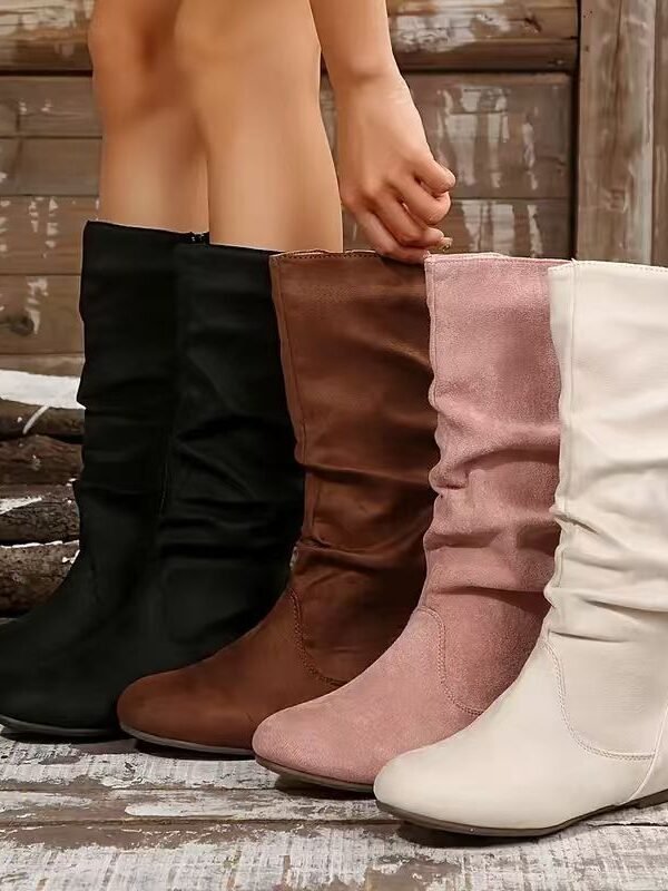 New autumn/winter mid-calf side zipper flat suede western style women's boots