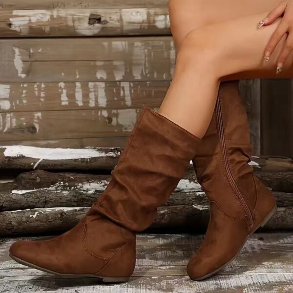 New autumn/winter mid-calf side zipper flat suede western style women's boots