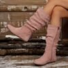 New autumn/winter mid-calf side zipper flat suede western style women's boots