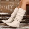 New autumn/winter mid-calf side zipper flat suede western style women's boots