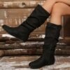 New autumn/winter mid-calf side zipper flat suede western style women's boots