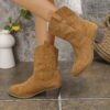 2025 New Retro Pointed Toe Western Cowboy Style Plus Size Embroidered Women's Ankle Boots