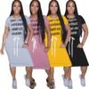 Fashion women's clothing, letter belt drawstring slit dress