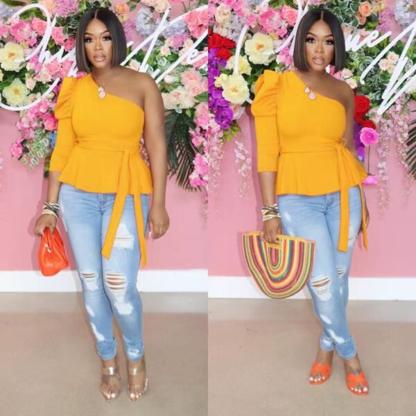 Off-shoulder puff sleeves sexy cute top