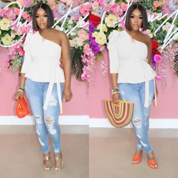 Off-shoulder puff sleeves sexy cute top