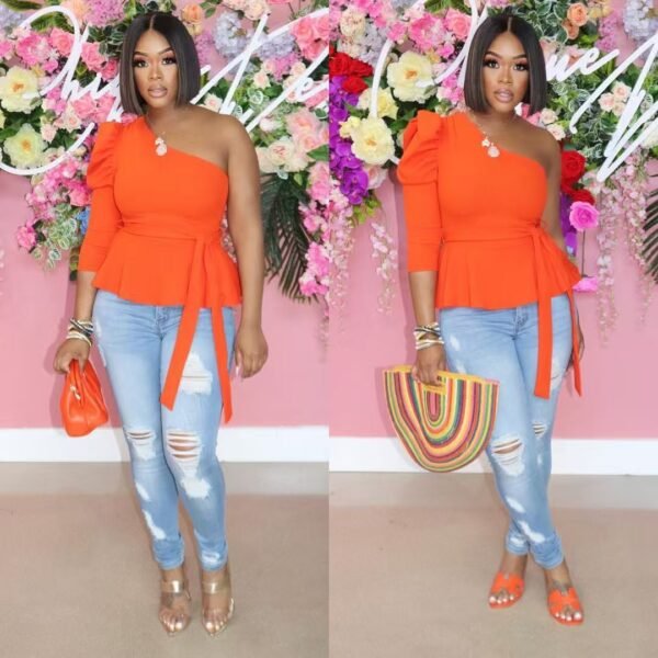 Off-shoulder puff sleeves sexy cute top