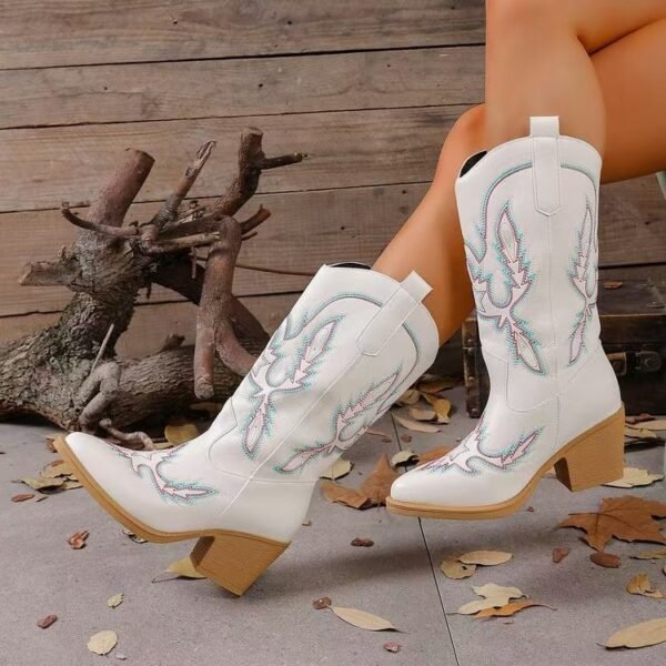 2025 New Mid-Calf Retro Embroidered Western Cowboy Martin Boots Chelsea Boots Riding Boots