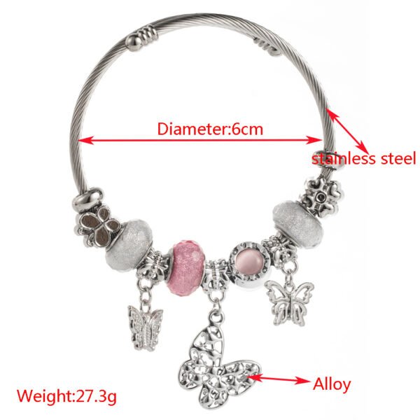 2025 New Stainless Steel Women's Bangle Beaded Bear Heart Pendant Adjustable Bracelet