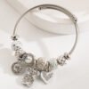 2025 New Stainless Steel Women's Bangle Beaded Bear Heart Pendant Adjustable Bracelet
